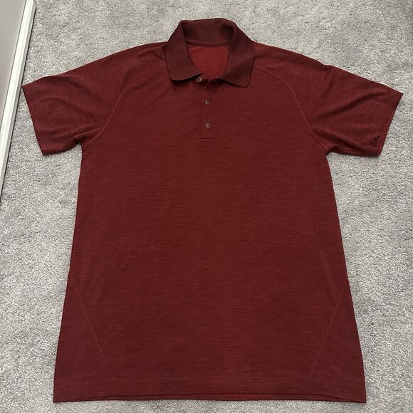 Lululemon Metal Vent Tech Polo Short Sleeve M Bold Red Mesh Golf Casual Work - Picture 2 of 8